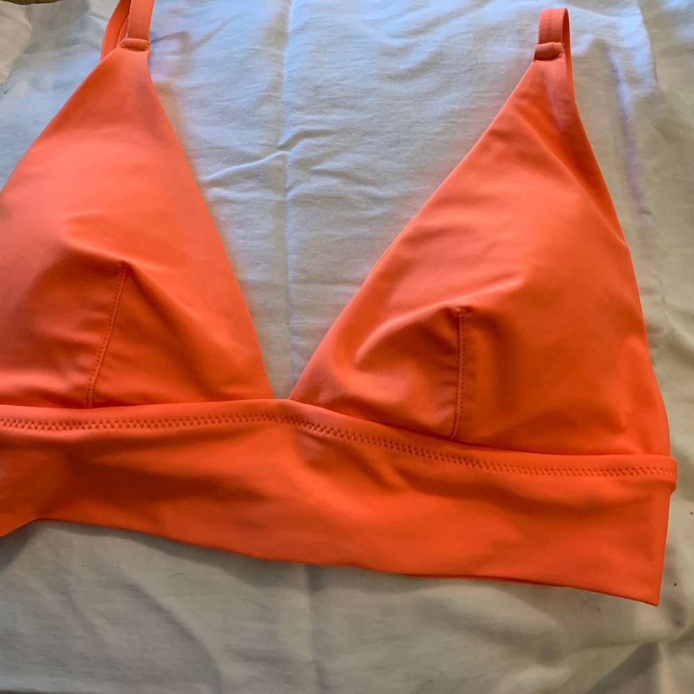 Aerie Bright Orange Longline Triangle Bikini Set L